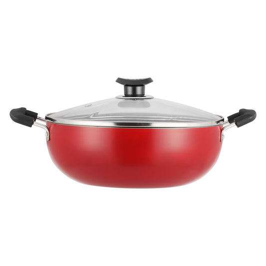 nonstick kadai with a glass lid and side handles, ideal for deep cooking, frying, and everyday meals.