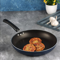 Nonstick frying pan with a black ergonomic handle, ideal for everyday frying and sautéing.