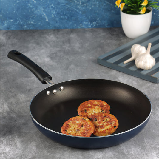 Nonstick frying pan with a black ergonomic handle, ideal for everyday frying and sautéing.