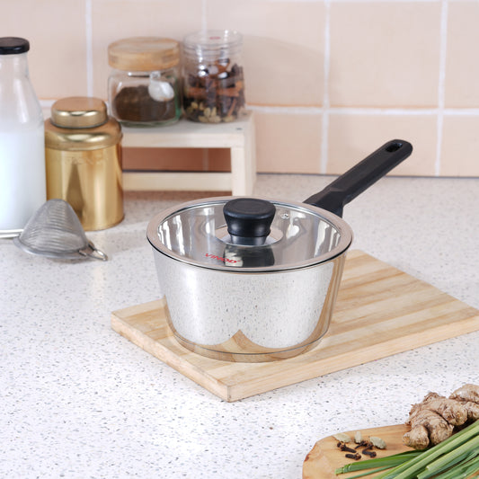 Vinod Trevi Stainless Steel Saucepan 16cm 1.5L and 18cm 2L - India's First 6mm Heavy Bottom | Vinod Cookware