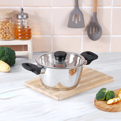 Vinod Trevi Stainless Steel Saucepot 18cm 2L and 20cm 2.7L - 6mm Heavy Bottom Induction Friendly | Vinod Cookware