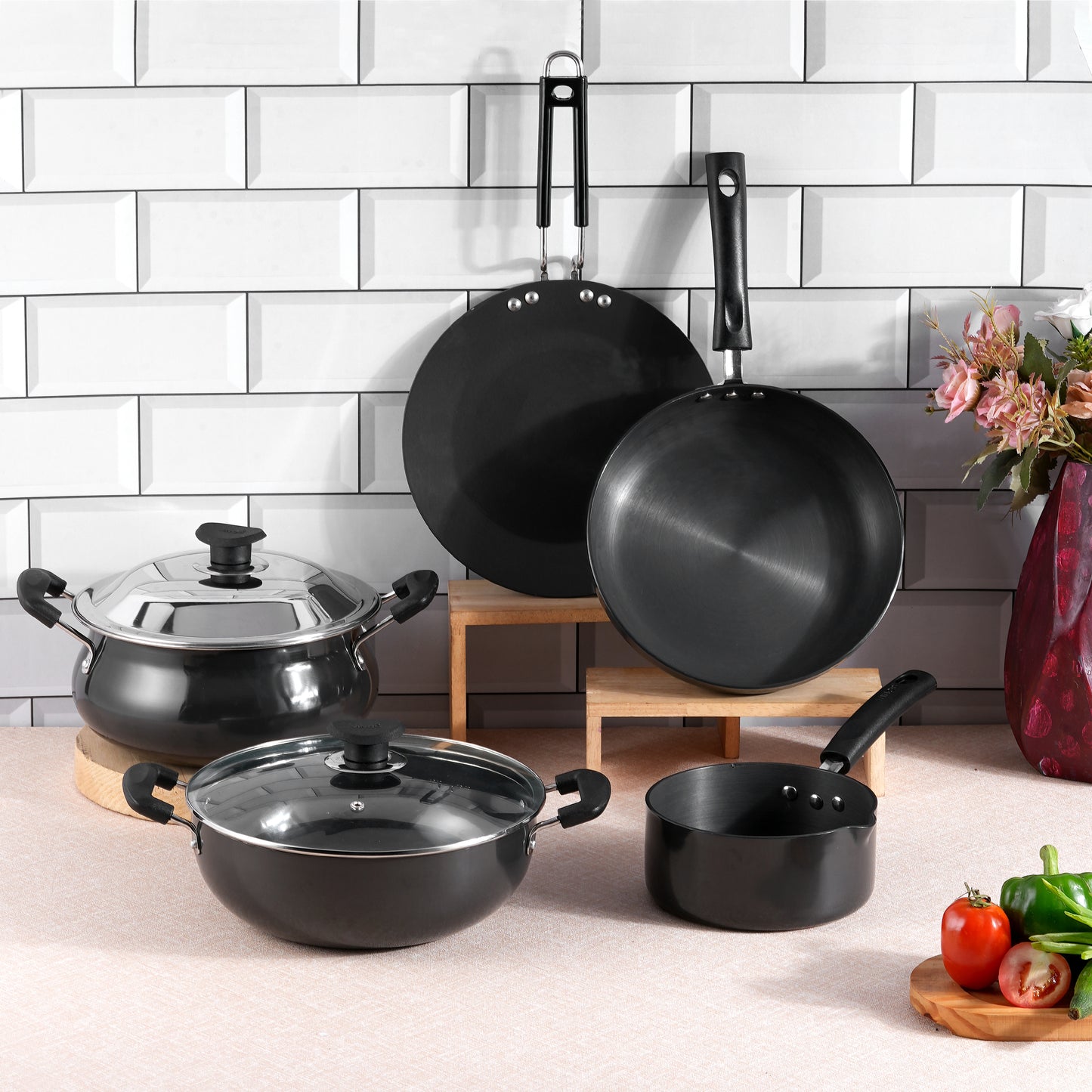 Vinod Hard Anodised Cookware Set 3 & 5 Piece - Induction Friendly, buy online India