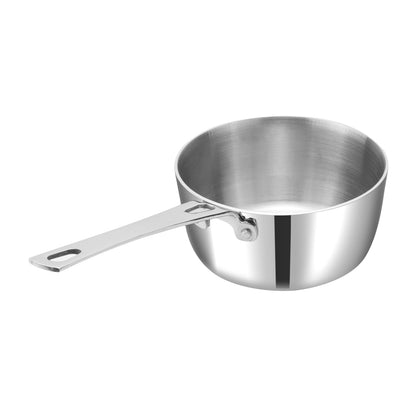 Stainless steel saucepan on a white background