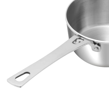 Stainless steel frying pan on a white background