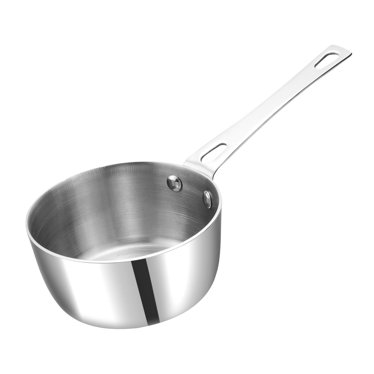 Stainless steel saucepan on a white background