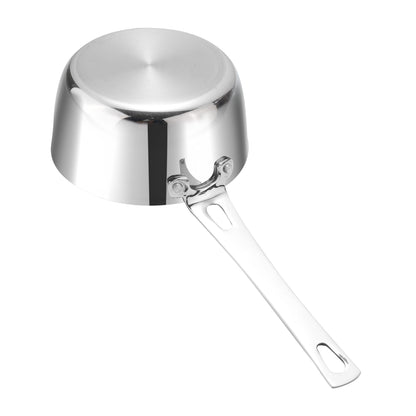 Stainless steel saucepan on a white background