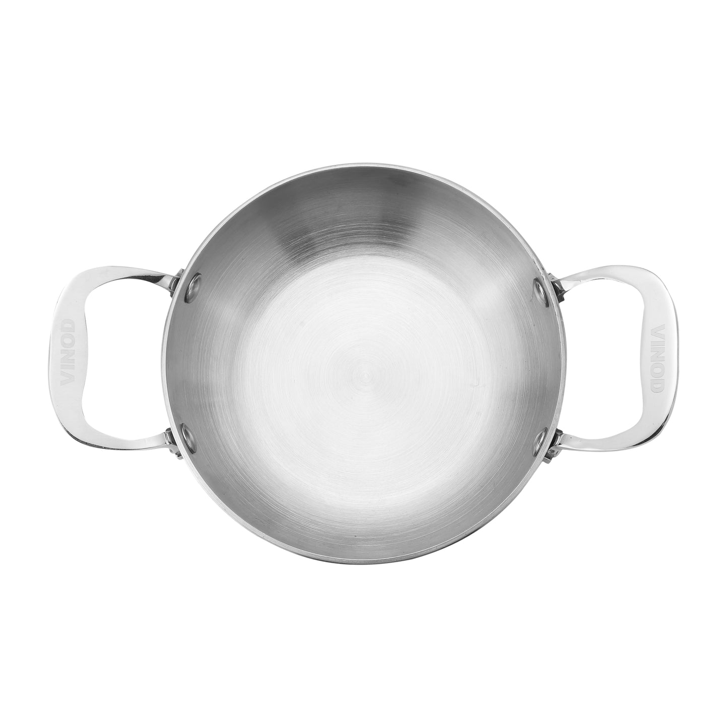 Stainless steel pot with handles on a white background