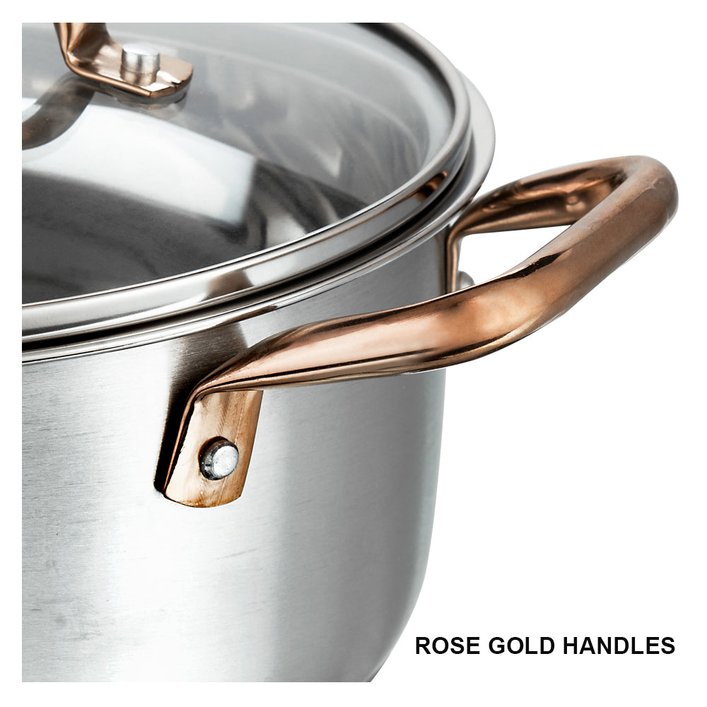 Vinod Oxford Stainless Steel Casserole - Rose Gold Polished Handles | Vinod Cookware India