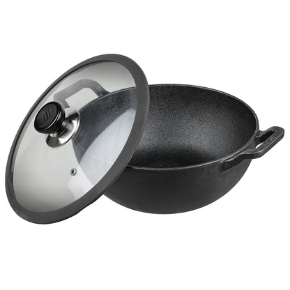 Vinod Legacy Pre-Seasoned Cast Iron Kadai - With Glass Lid | Vinod Cookware India
