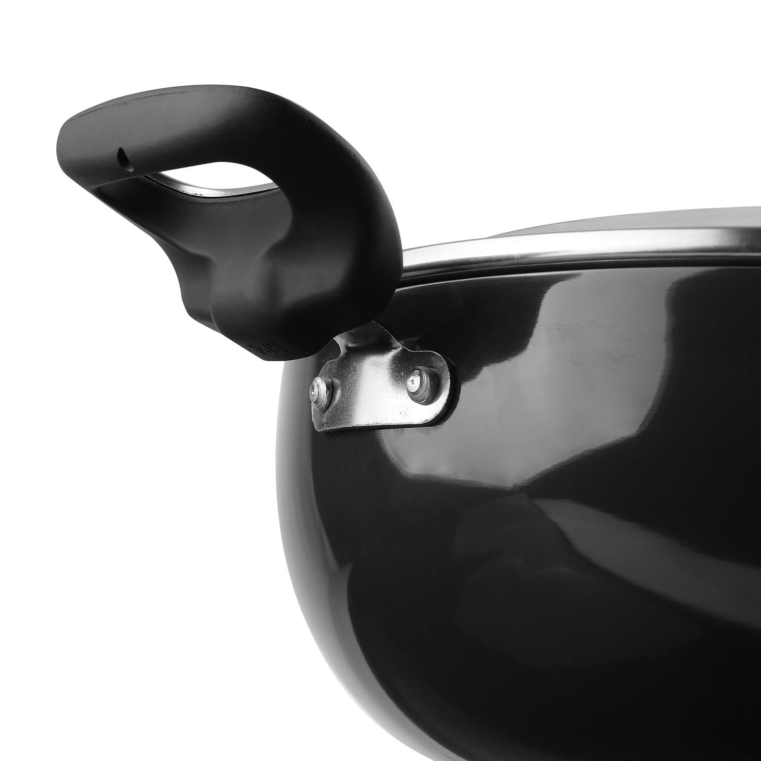 Vinod Hanos Non Stick Kadai - Riveted Handle Detail | Vinod Cookware India