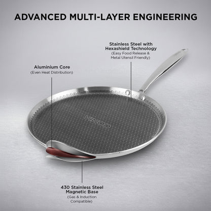 Vinod Platinum Triply SAS Pro Dosa Tawa - Cooking Top View | Vinod Cookware India