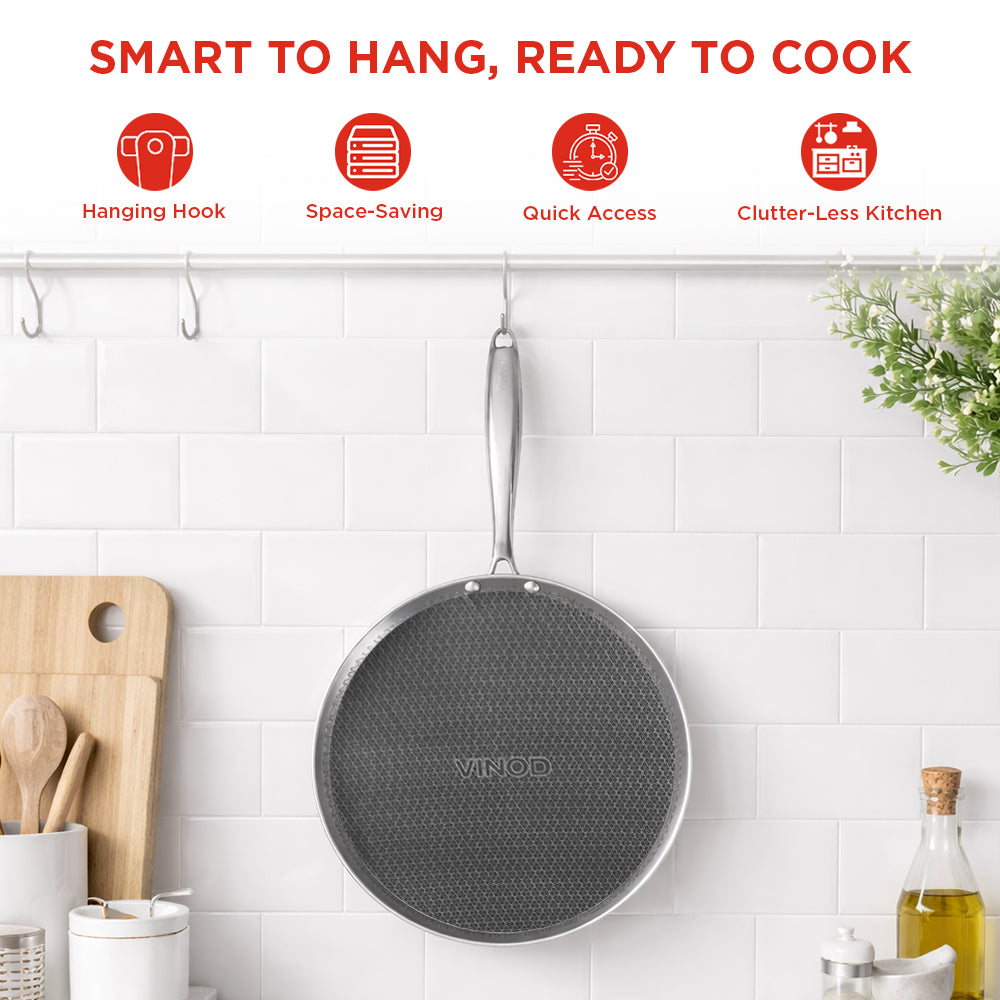 Vinod Platinum Triply SAS Pro Dosa Tawa - Hanging Kitchen Display | Vinod Cookware India
