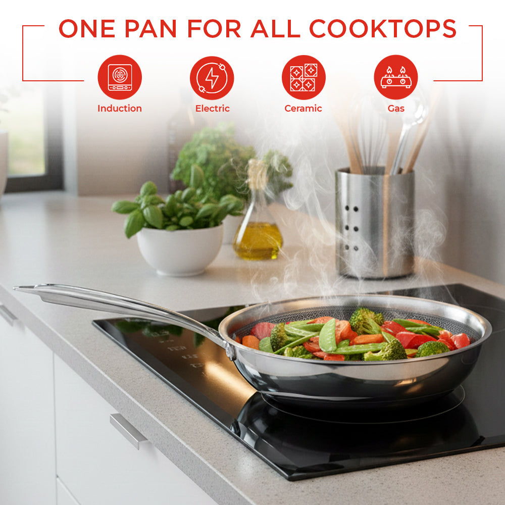 Vinod Platinum Triply Stainless Steel SAS Pro FryPan (Induction Friendly)
