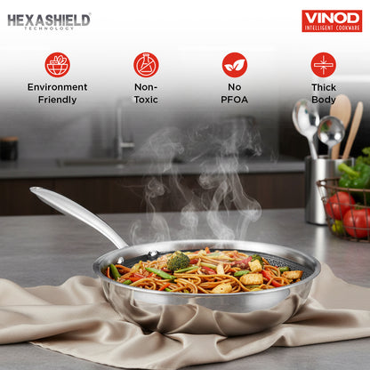 Vinod Platinum Triply SAS Pro Frypan - Hero Shot Induction Friendly | Vinod Cookware India