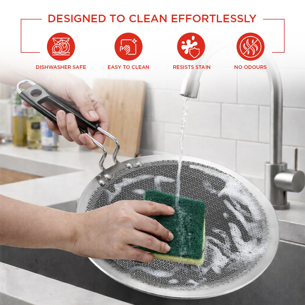 Vinod Platinum Triply SAS Pro Concave Tawa - Easy Clean Surface | Vinod Cookware India