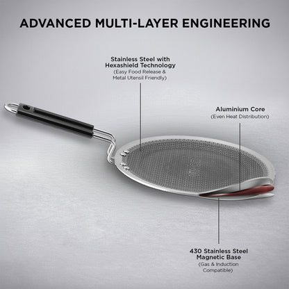 Vinod Platinum Triply SAS Pro Concave Tawa - Close Up Cooking Surface | Vinod Cookware India
