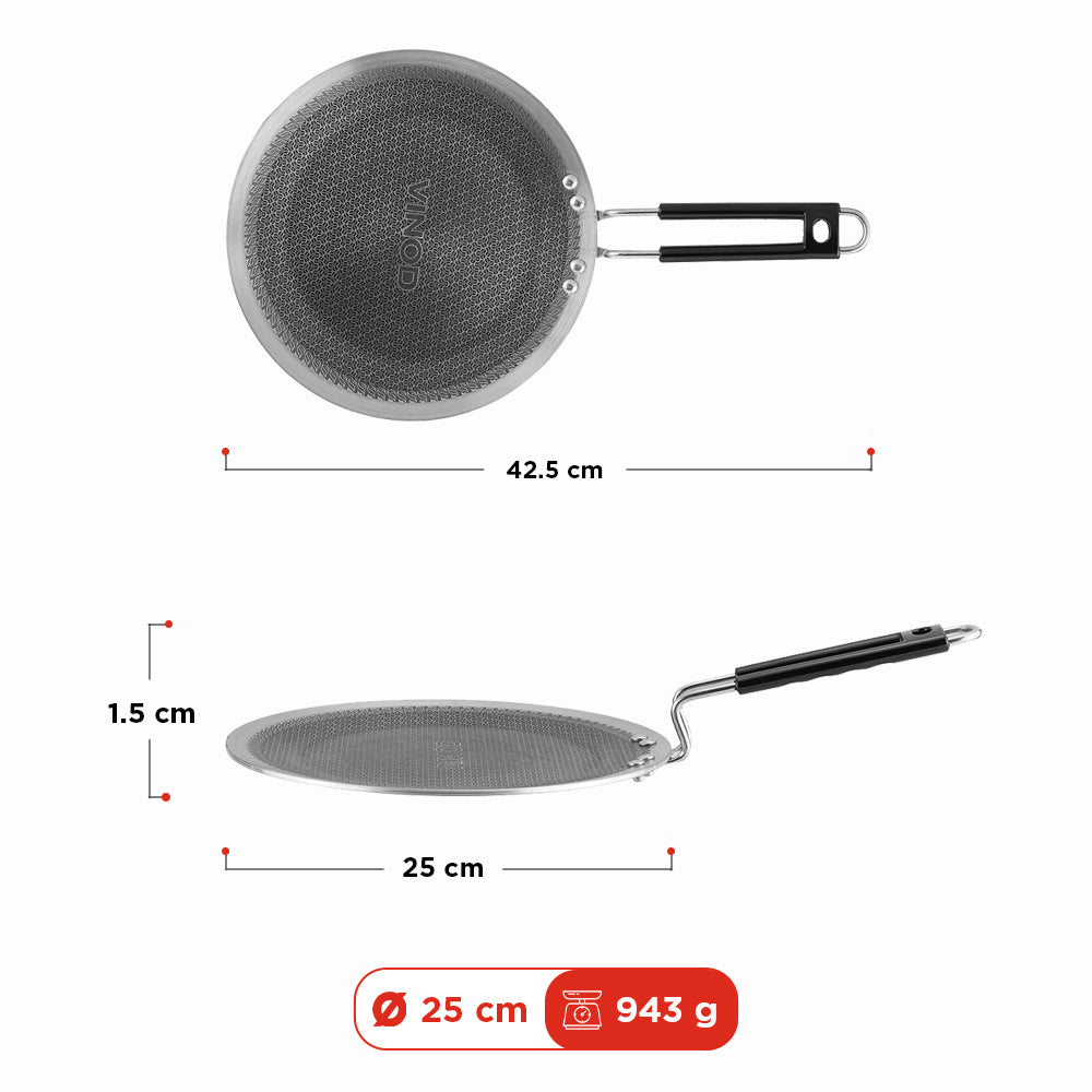 Vinod Platinum Triply SAS Pro Concave Tawa - Dimension View | Vinod Cookware India