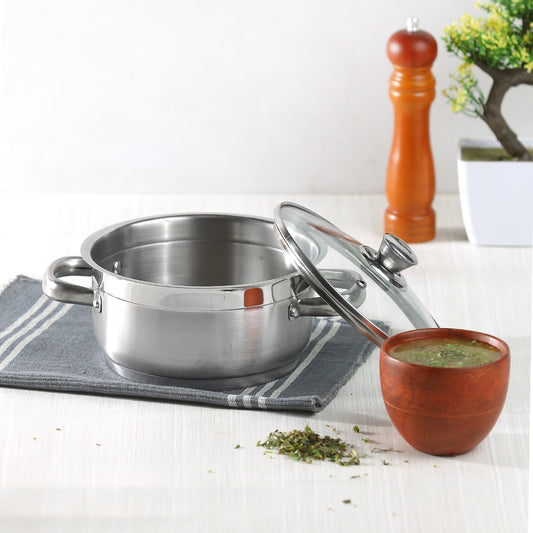 Vinod Stainless Steel Two Tone Saucepot with Glass Lid 1.5L to 10.1L - Induction Friendly | Vinod Cookware