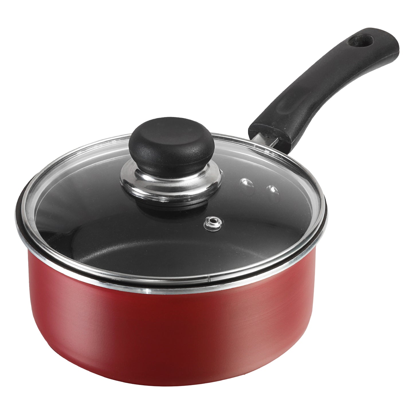 nonstick saucepan with glass lid and black ergonomic handle, ideal for efficient everyday cooking.