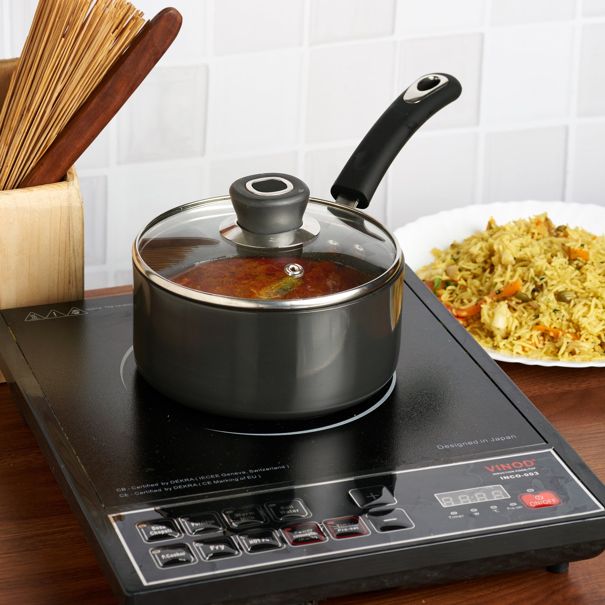 Vinod Hanos Non Stick Saucepan with Lid 16cm - Main View | Vinod Cookware India