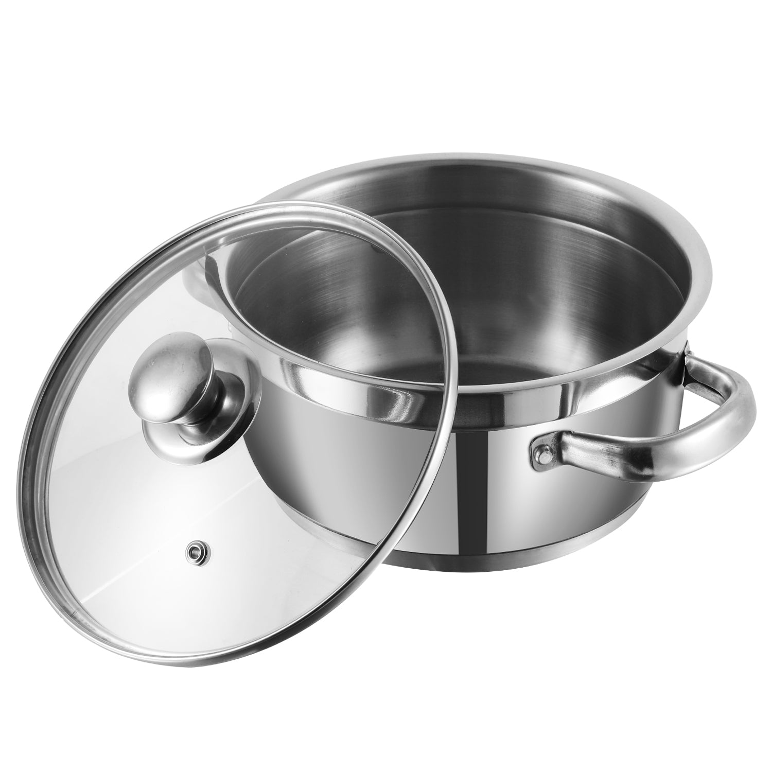 Vinod Stainless Steel Two Tone Saucepot - Body and Toughened Glass Lid Detail | Vinod Cookware