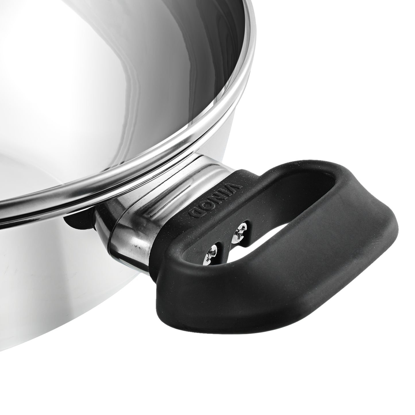 Vinod Stainless Steel Deluxe Kadai - Soft Touch Heat Resistant Handle Close Up | Vinod Cookware