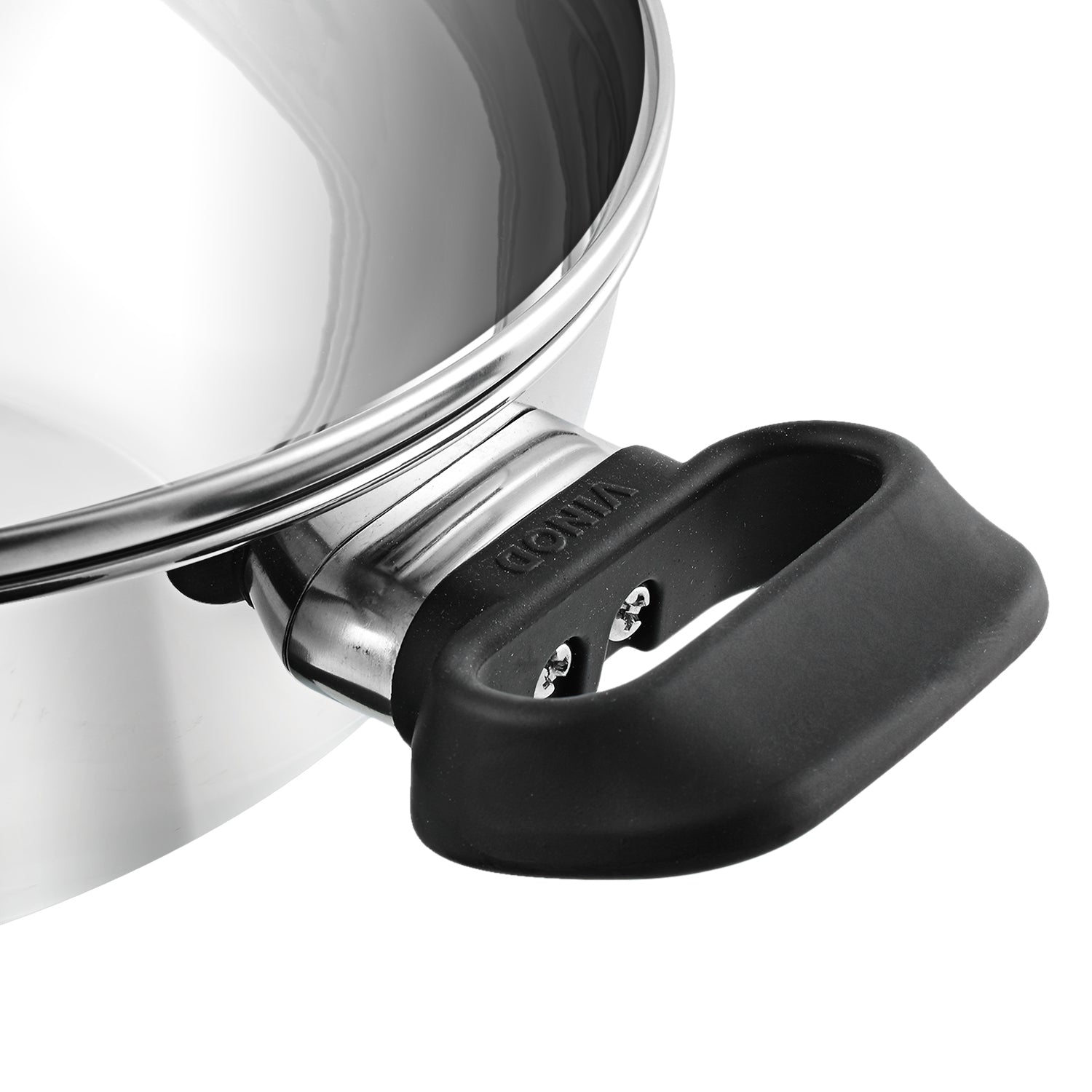 Vinod Stainless Steel Deluxe Kadai - Soft Touch Heat Resistant Handle Close Up | Vinod Cookware