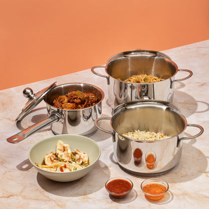 Vinod Tuscany Cookware Set 3pc - Saucepan Casserole with Glass Lid | Vinod Cookware