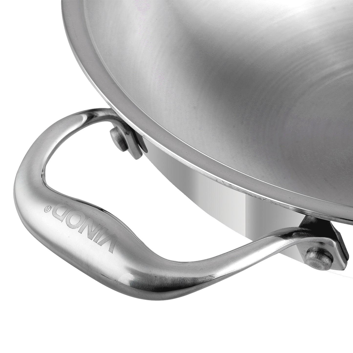 Vinod Platinum Triply Stainless Steel Wok 26cm - Secondary Grip Handle | Vinod Cookware India