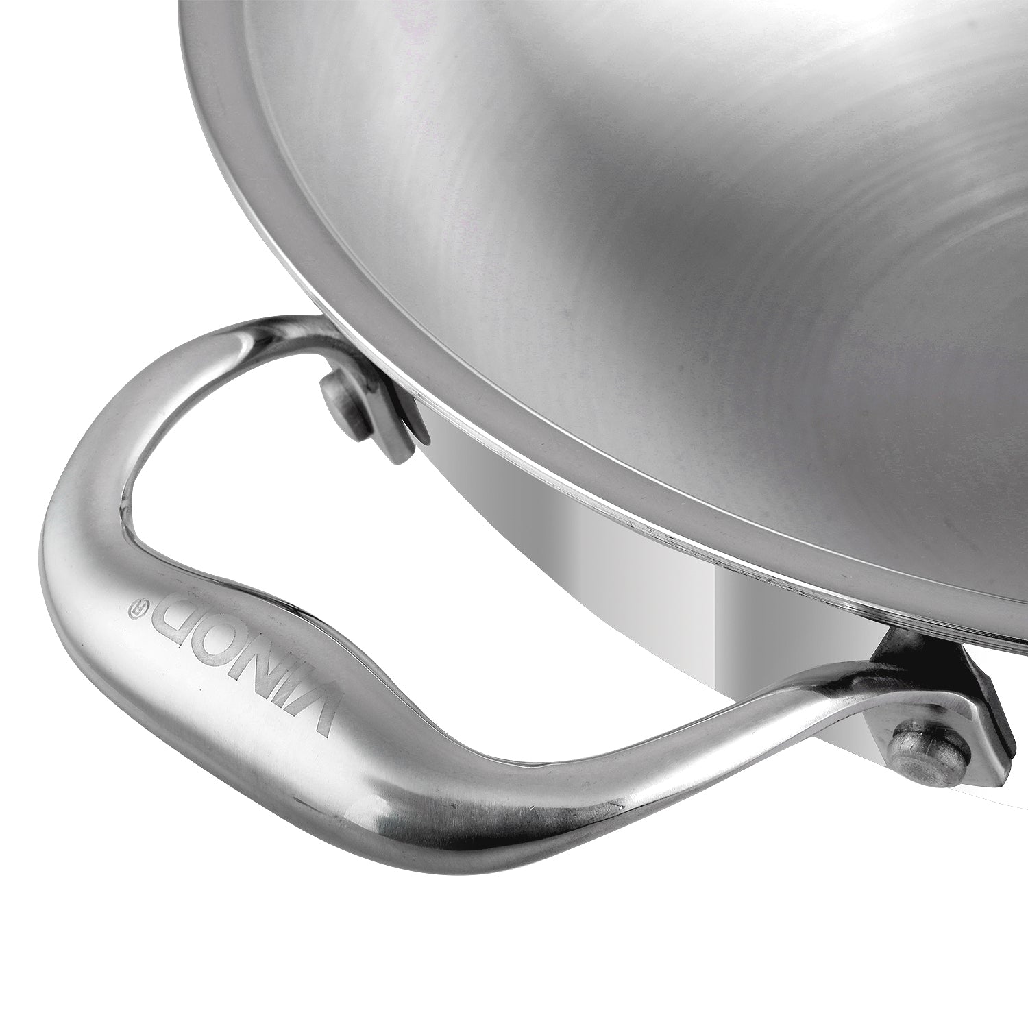 Vinod Platinum Triply Stainless Steel Wok 26cm - Secondary Grip Handle | Vinod Cookware India