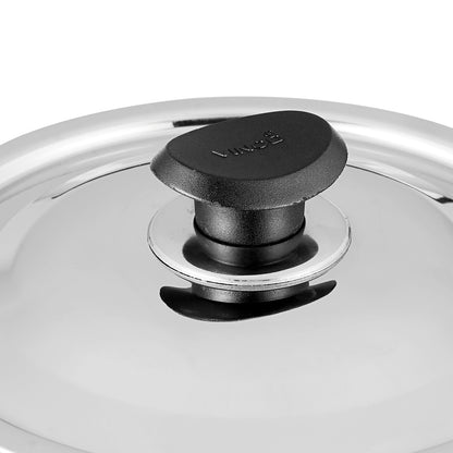 Close-up of a stainless steel lid featuring a sturdy heat-resistant knob for safe and convenient handling.
