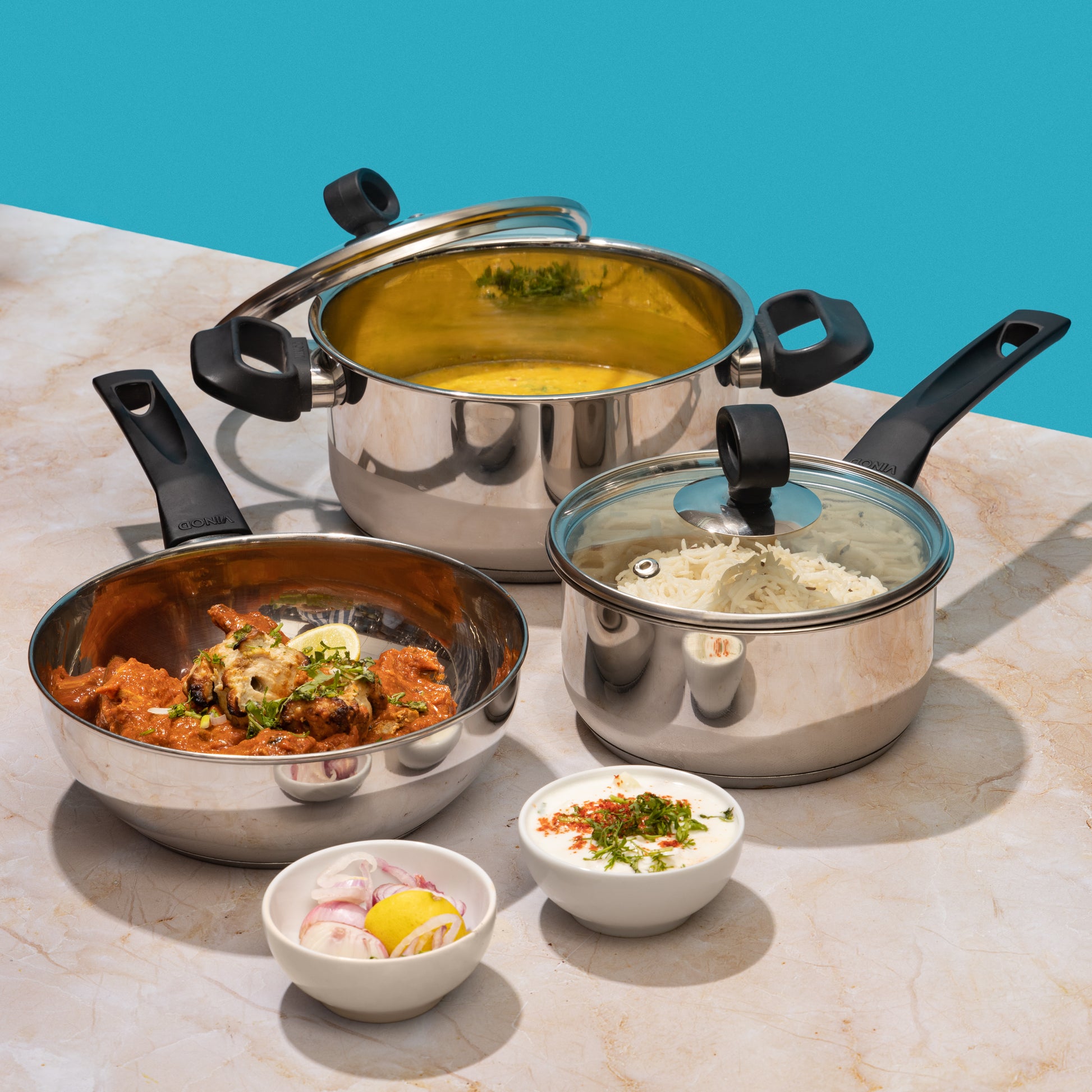 Vinod Stainless Steel Trento Cookware Set 3pc - Main View | Vinod Cookware India