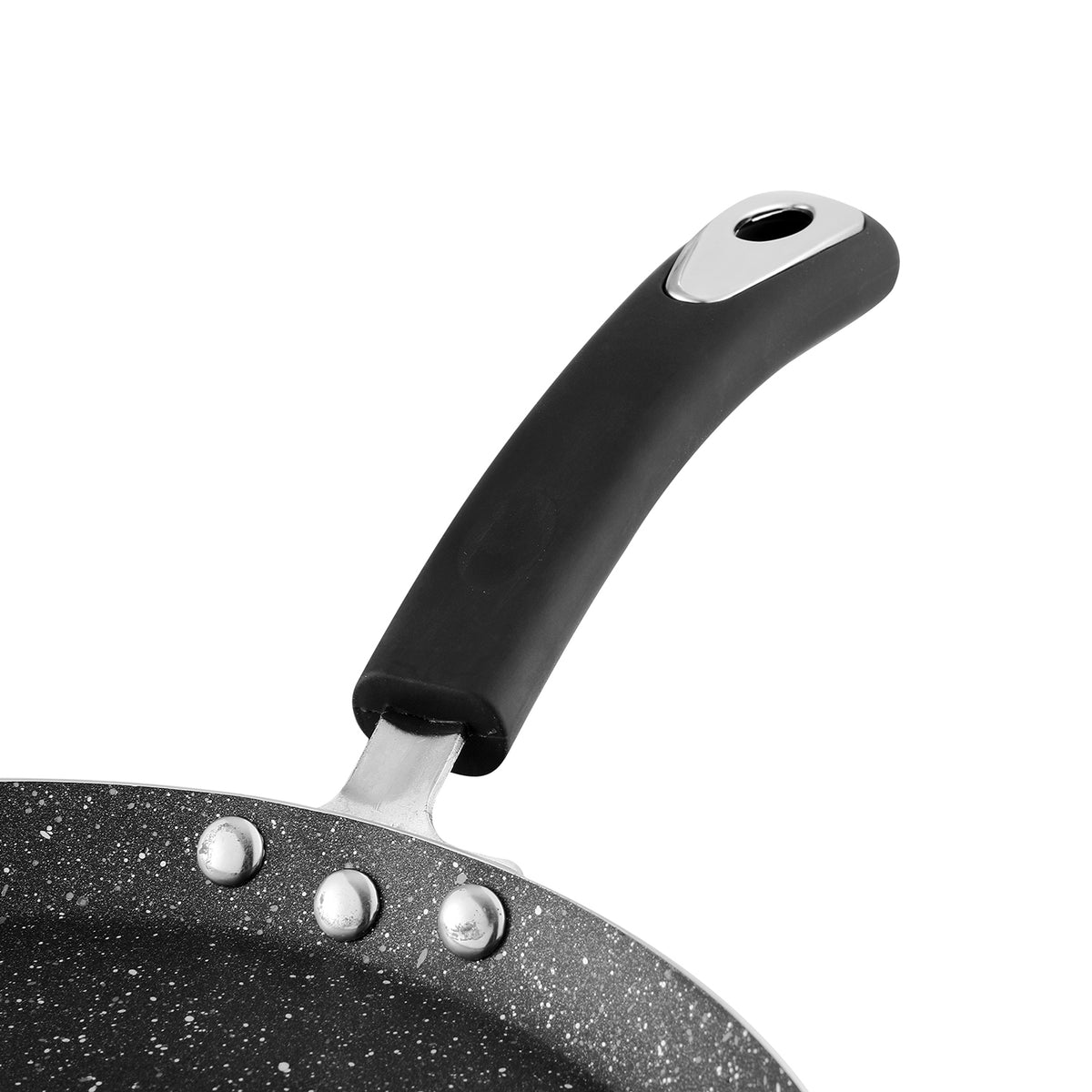 Close-up of the Marlibo Nonstick Dosa Tawa showing a sturdy riveted handle and durable nonstick cooking surface.