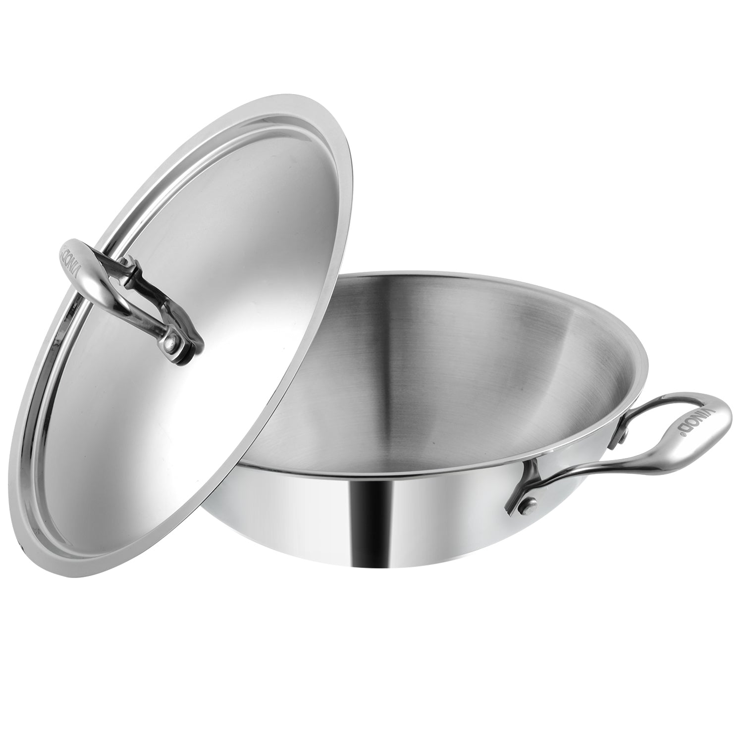 Vinod Platinum triply kadai, triply stainless steel kadai, stainless steel kadai with lid, induction friendly kadai,