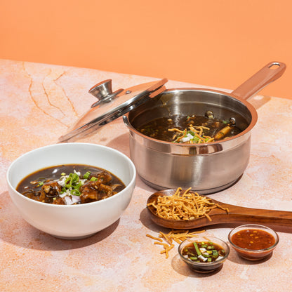 Vinod Stainless Steel Two Tone Saucepan with Glass Lid 1.1L to 3L - Induction Friendly | Vinod Cookware
