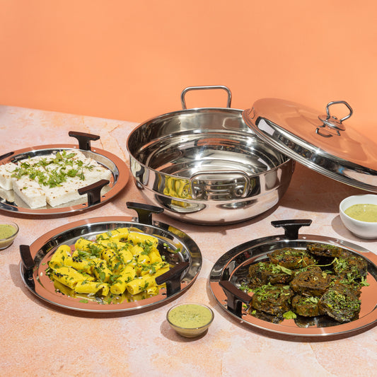 Vinod Stainless Steel Multi Kadai - 5 Plate and 6 Plate Variants Side by Side | Vinod Cookware