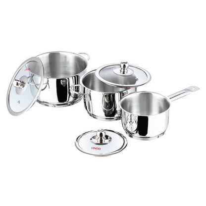 Vinod Tuscany Cookware Set - Stainless Steel Casseroles Hero Shot | Vinod Cookware