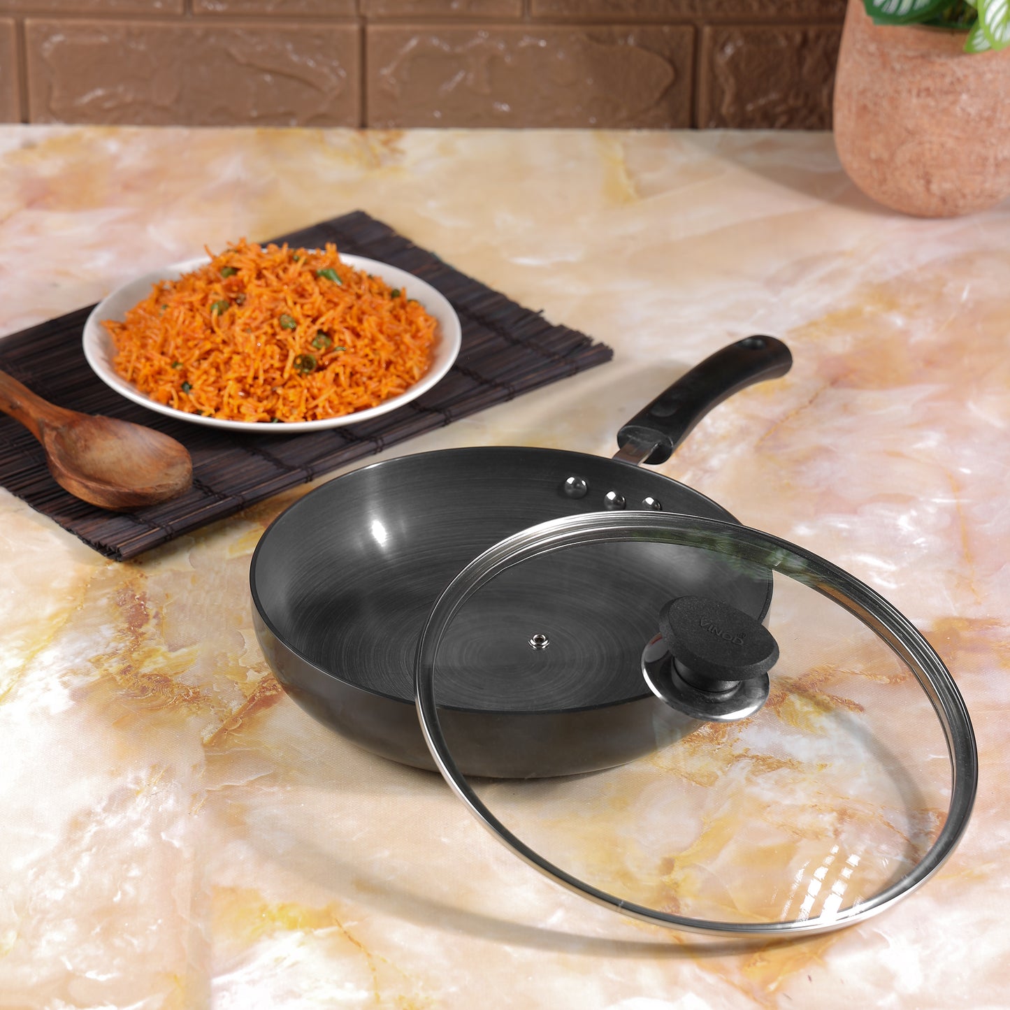 Vinod Hard Anodised Deep Frypan with Glass Lid - Induction Friendly, buy online India