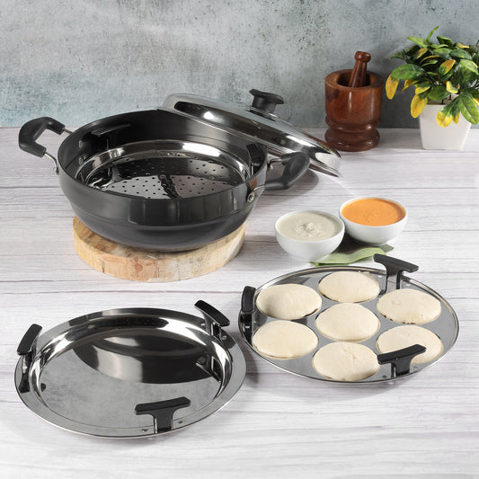 Vinod Hard Anodised Multi Kadai 26cm - Main View Induction Friendly | Vinod Cookware India