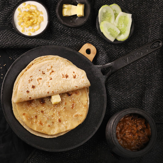 Vinod Legacy Pre-Seasoned Cast Iron Roti Tawa 26cm - Induction Friendly | Vinod Cookware