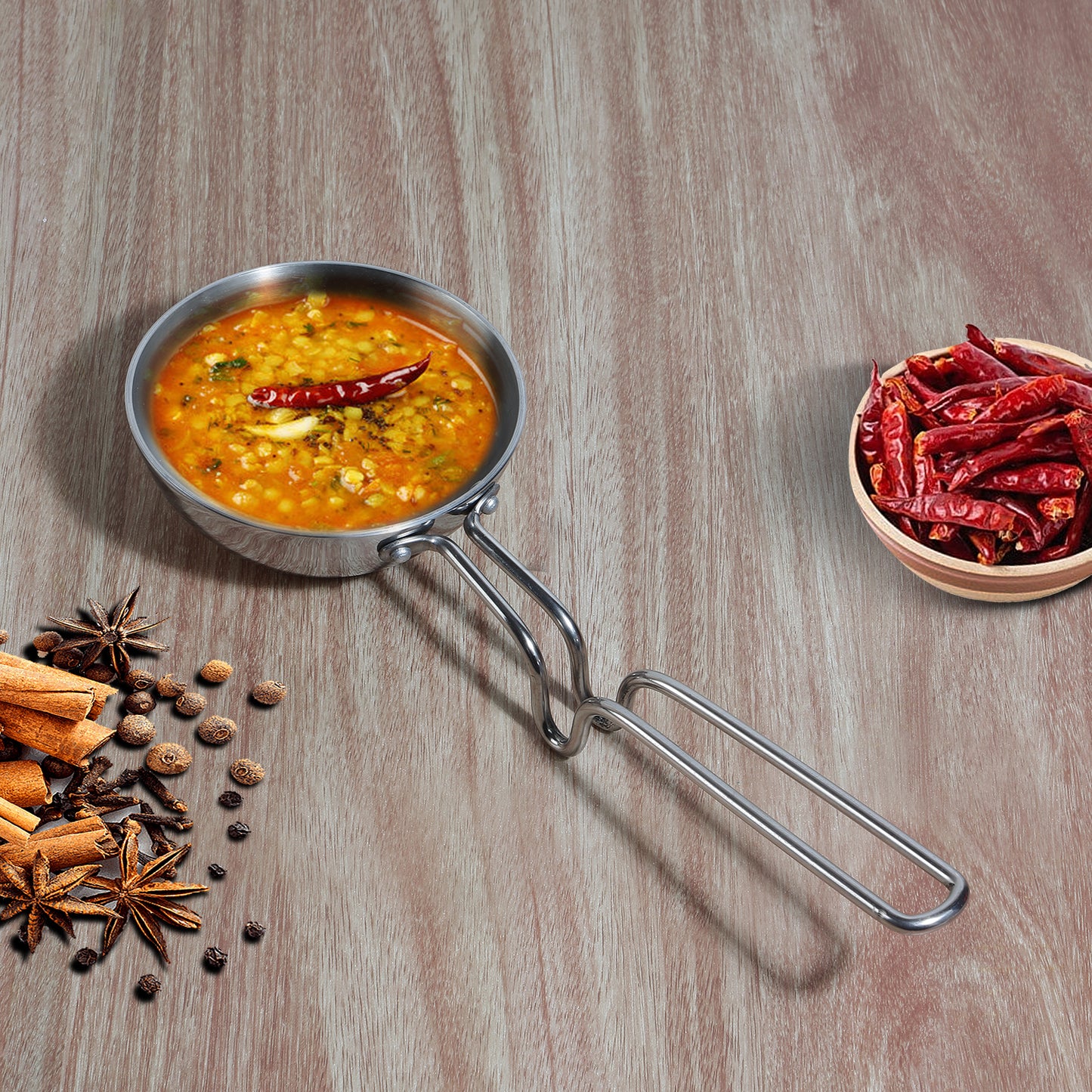 Vinod Platinum cookware, stainless steel cookware, Indian cooking tools, tempering pan, tadka utensil, kitchen essentials India,