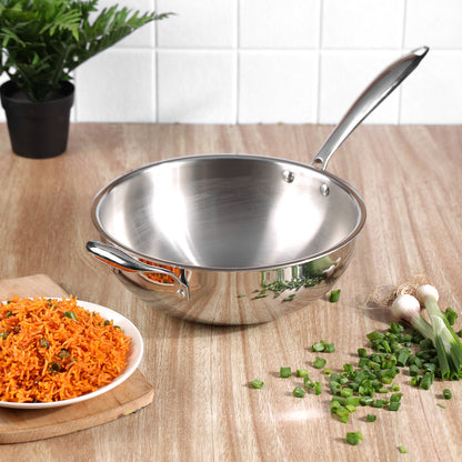 Vinod Platinum Triply Stainless Steel Wok 26cm - Induction Base | Vinod Cookware India