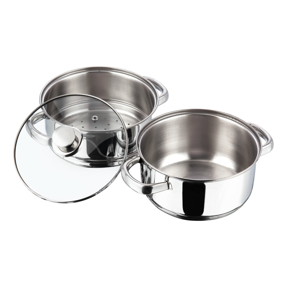 Vinod Stainless Steel 2 Tier Steamer - Induction Friendly Hero Shot | Vinod Cookware