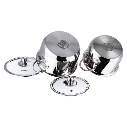 Vinod Stainless Steel Tuscany Casserole Set 2pc with Glass Lid | Vinod Cookware