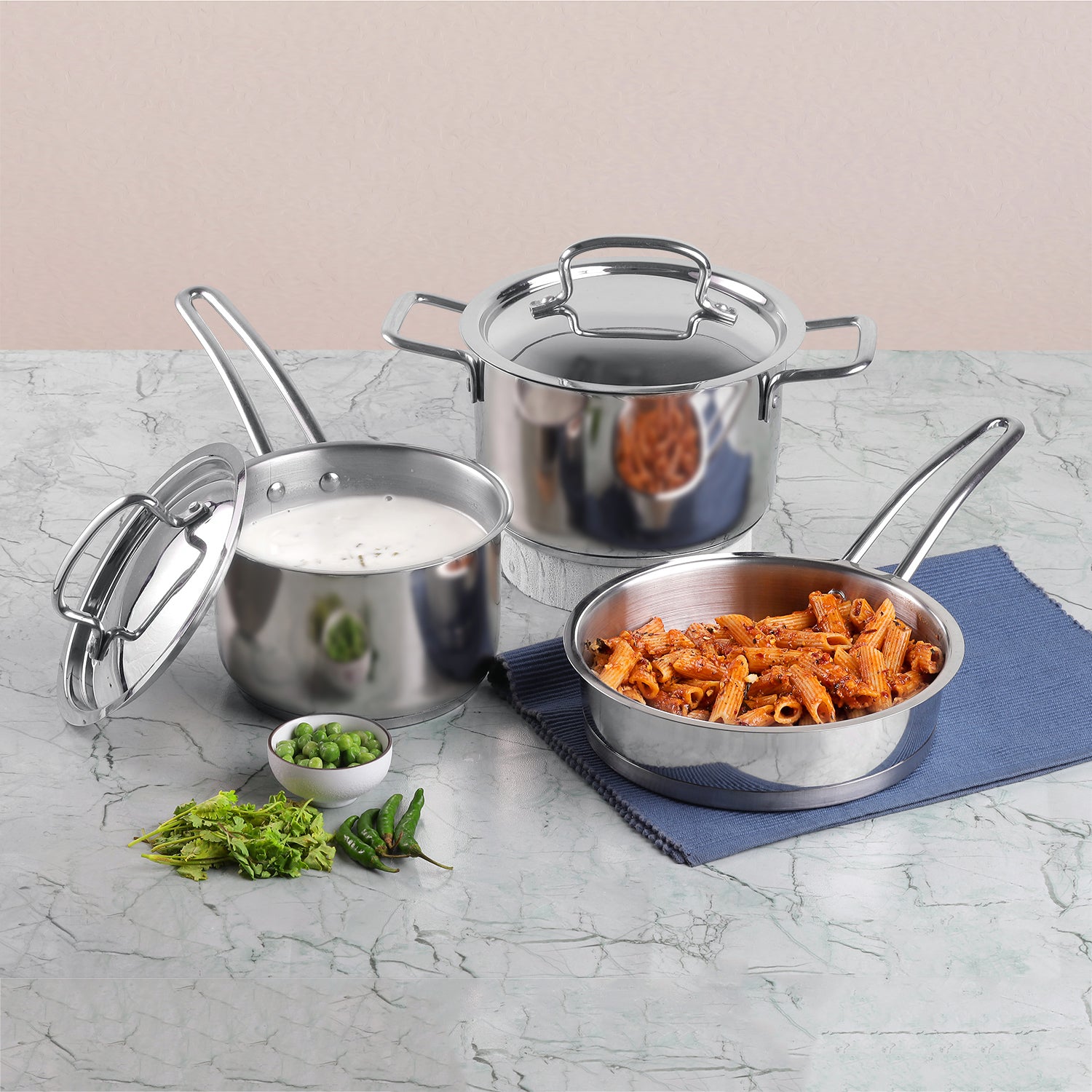 Vinod Classique Deluxe Set 3pc - Frypan Saucepan and Saucepot with Lids | Vinod Cookware