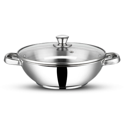 Vinod Modena Set - Stainless Steel Kadai 24cm with Toughened Glass Lid | Vinod Cookware
