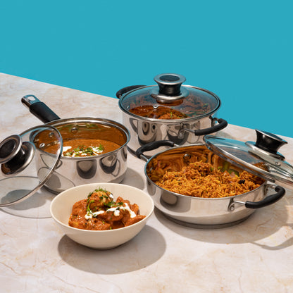 Vinod Master Chef Cookware Set 3pc - Saucepan Casserole Kadai with Lids | Vinod Cookware