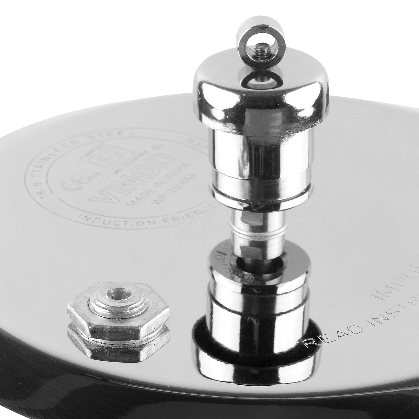 Vinod Combo Set Pressure Cooker - Safety Whistle and Pressure Regulator Close Up, ISI Certified, Auto Lock Lid | Vinod Cookware India
