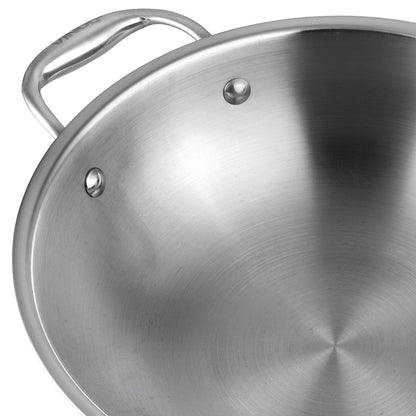 Vinod Platinum Triply Stainless Steel Wok 26cm - Secondary Handle Close Up | Vinod Cookware India