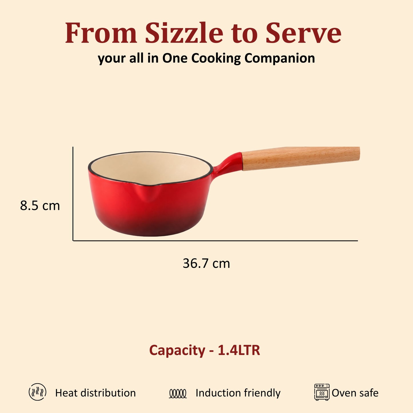 Vinod Cast Iron Freya Sauce Pan - 16 cm
